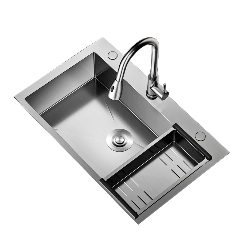 Venta directa de fábrica, lavabo hecho a mano para proyectos hoteleros, lavabo de agua engrosado, lavabo individual para cocina doméstica, fregadero de acero inoxidable sus304
