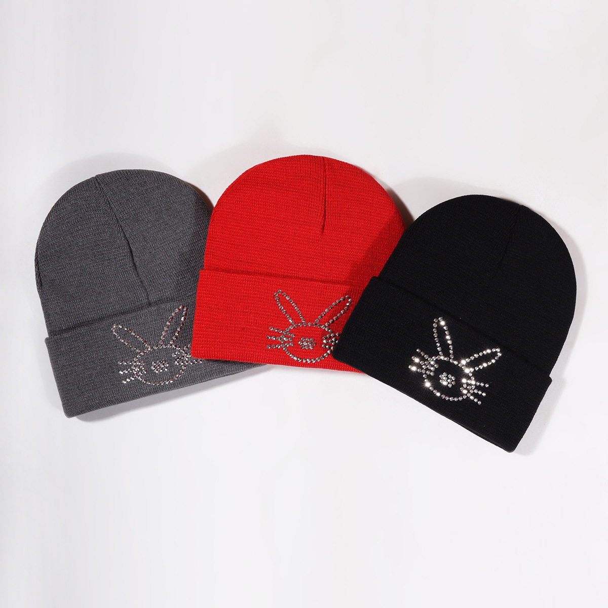 Unisex Rabbit hot drill hat rhinestone knit hat knitting hat party_voghion.com