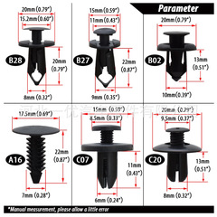 190pcs袋裝汽車卡扣 6種尺寸套裝緊固件鉚釘保險槓擋泥板固定卡子