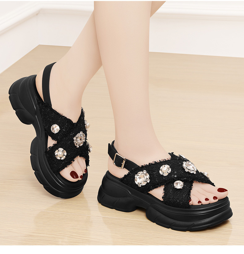 Réimesch Sandalen 2024 nei Summermoud echt Lieder déck Sohle mat fräiliegenden Zehen Strass Perlknäppchen Dammeschuhe_voghion.com