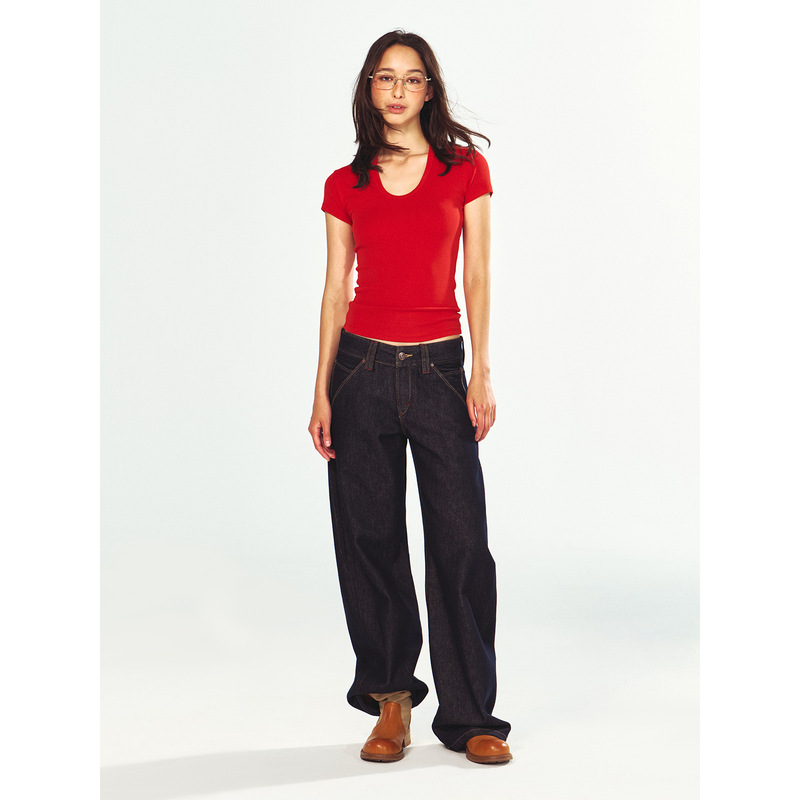 【Time-Perceving Black Label】New casual versatile pure cotton vintage washed low-waist loose jeans with seam detail V63124 【Time-Perceving Black Label】New casual versatile pure cotton vintage washed low-waist loose jeans with seam detail V63124
