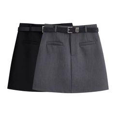 绿色伴侣感灰色高腰休闲西装半裙女春百搭A字黑色防走光半身短裙