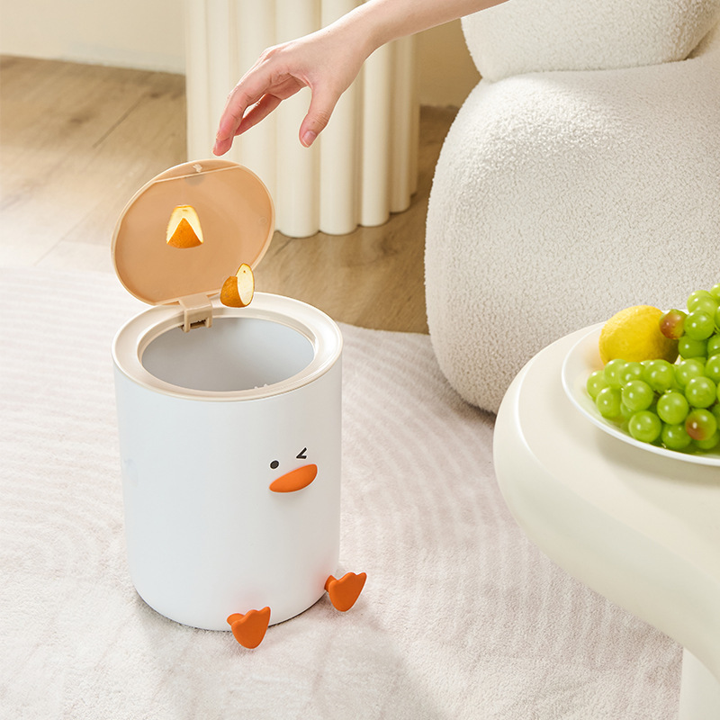 Little Yellow Duck Press-Type Household Trash Can with Lid, Cartoon Cute and Fun Children's Room Trash Bin, Kindergarten Waste Basket