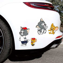 汽车车身保险杠划痕遮挡贴纸卡通图案猫和老鼠可爱电动车防水车美