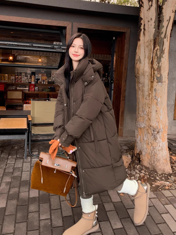咖色羽绒棉服女2025年新款冬季加厚中长款棉袄宽松保暖设计感外套|undefined