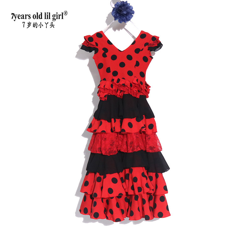 Original Brand Flamenco Children's Dance Dress Spanish Ruffled Multi-Layer Dance Dress Gx04