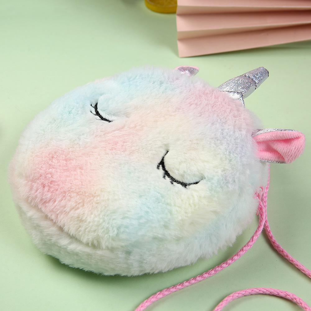 Girl's Plush Unicorn Cute Round Zipper Crossbody Bag display picture 3