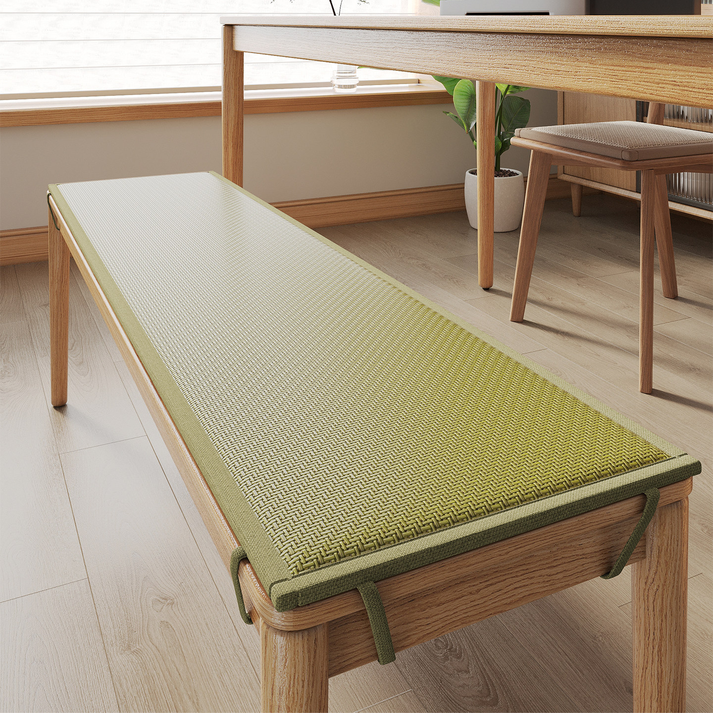 Verano fresco de madera sólida, cojín de asiento largo