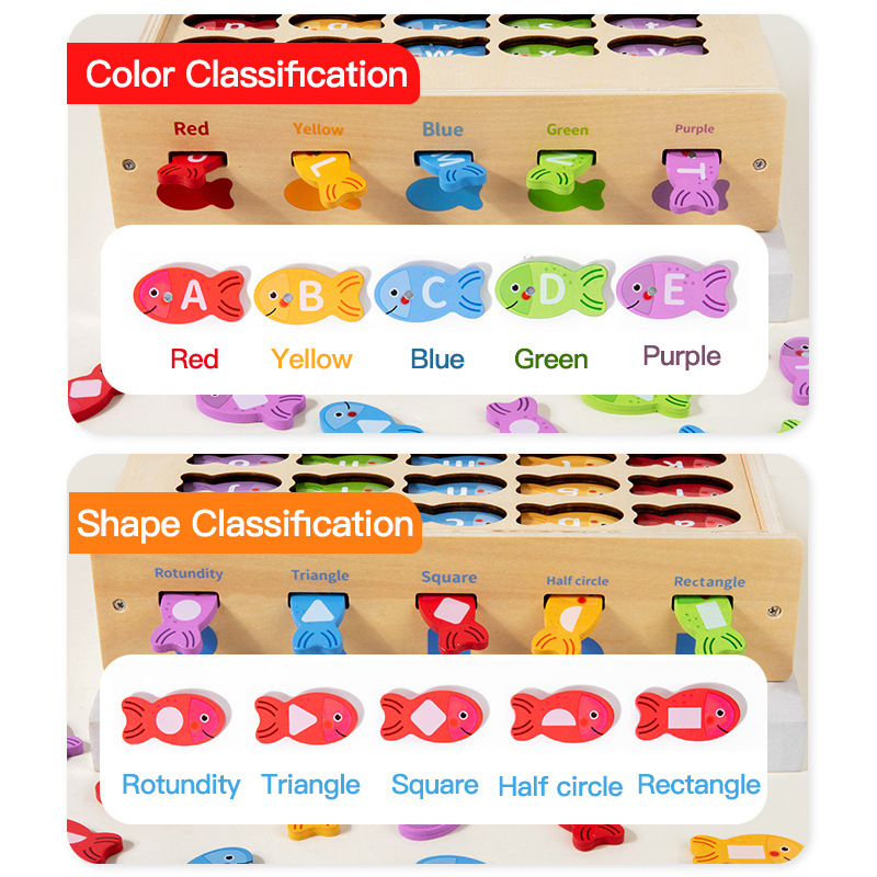 Juego de pesca magnética de madera transfronteriza Educación temprana para niños Tablero de emparejamiento alfanumérico Juguetes educativos Juguetes educativos