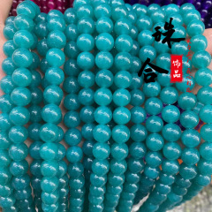 天然の7a級藍リン灰天河石玉髄円珠藍玉髄散珠玉髄珠半製品ビーズ