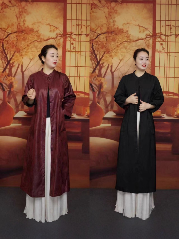 双面双穿新中式国风桑蚕丝油皮子外套女2025新款中年女中长款风衣|undefined