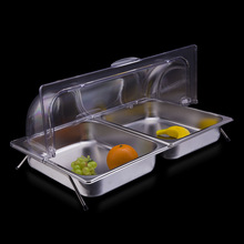 创意双格不锈钢水果盘盆带盖熟食凉菜冷餐盘自助餐水果展示盘架