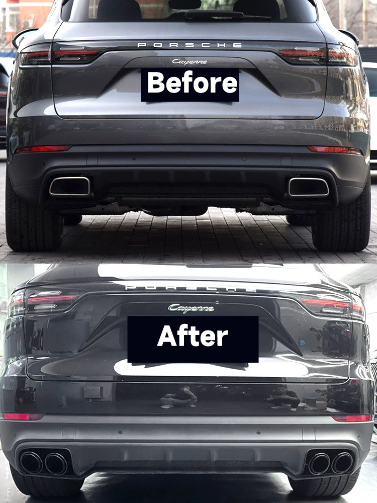 Suitable for 18 to 24 years Porsche Cayenne tail throat exhaust pipe modification three-layer four-out stainless steel black tail mouth