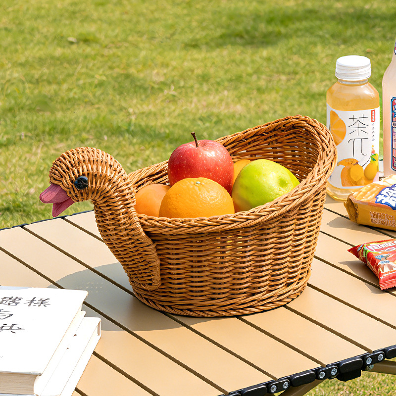 Cesta de Frutas con Forma de Pato de Imitación, Cesta de Pan, Decoración de Hogar de Ratán, Adorno para Sala de Estar, Cesta de Almacenamiento para Escritorio