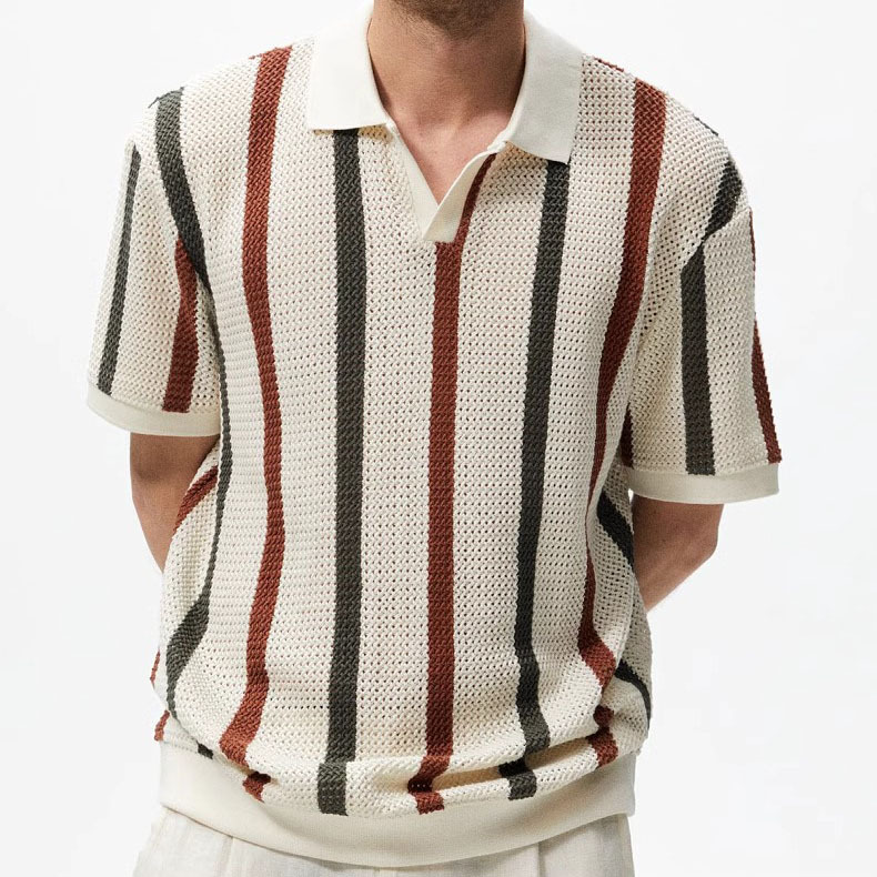 Europa y los Estados Unidos Amazon camiseta de manga corta hombre hueco rayas contraste de color delgado camiseta comercial comercio exterior al por mayor transfronterizo
