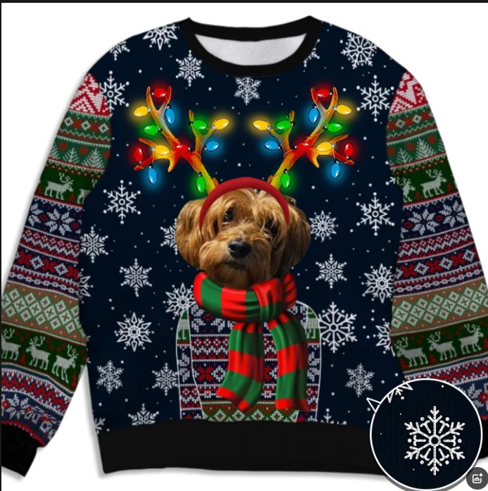Ugly Christmas Fashion Cute Cat and Dog Pullover Holiday Knitwear Round Neck Cross-border Hot Selling POD One Piece Custom