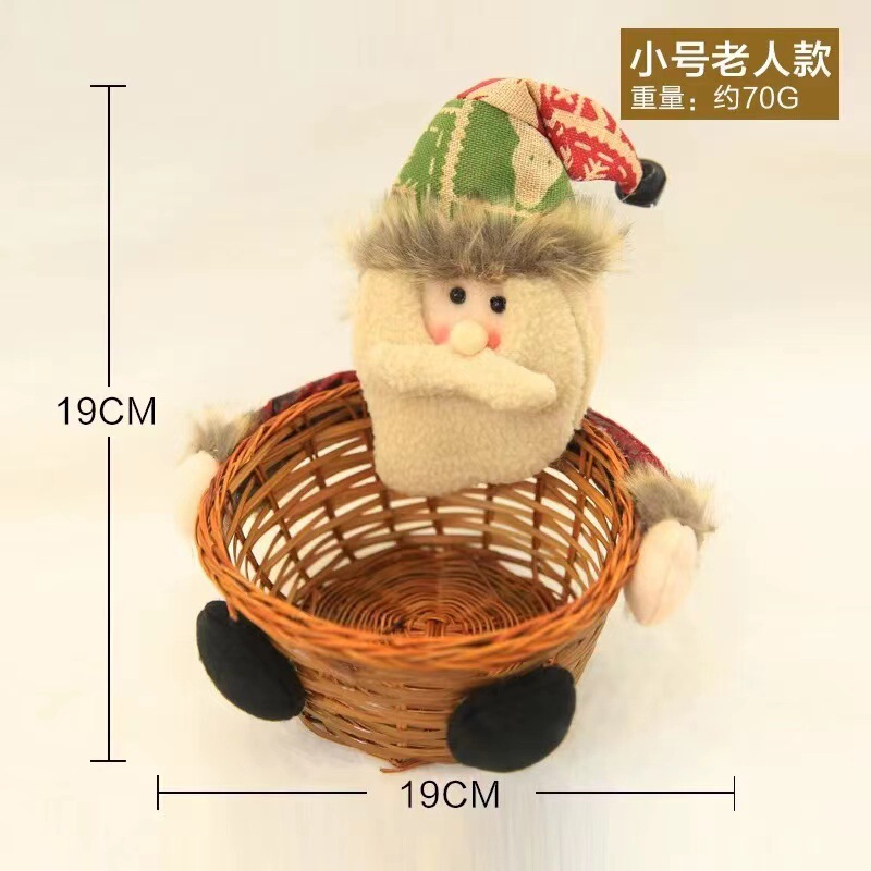 クリスマス装飾品クリスマスキャンディークリスマスイブリンゴバスケット老人雪だるま鹿人形編み竹バスケット置物|undefined