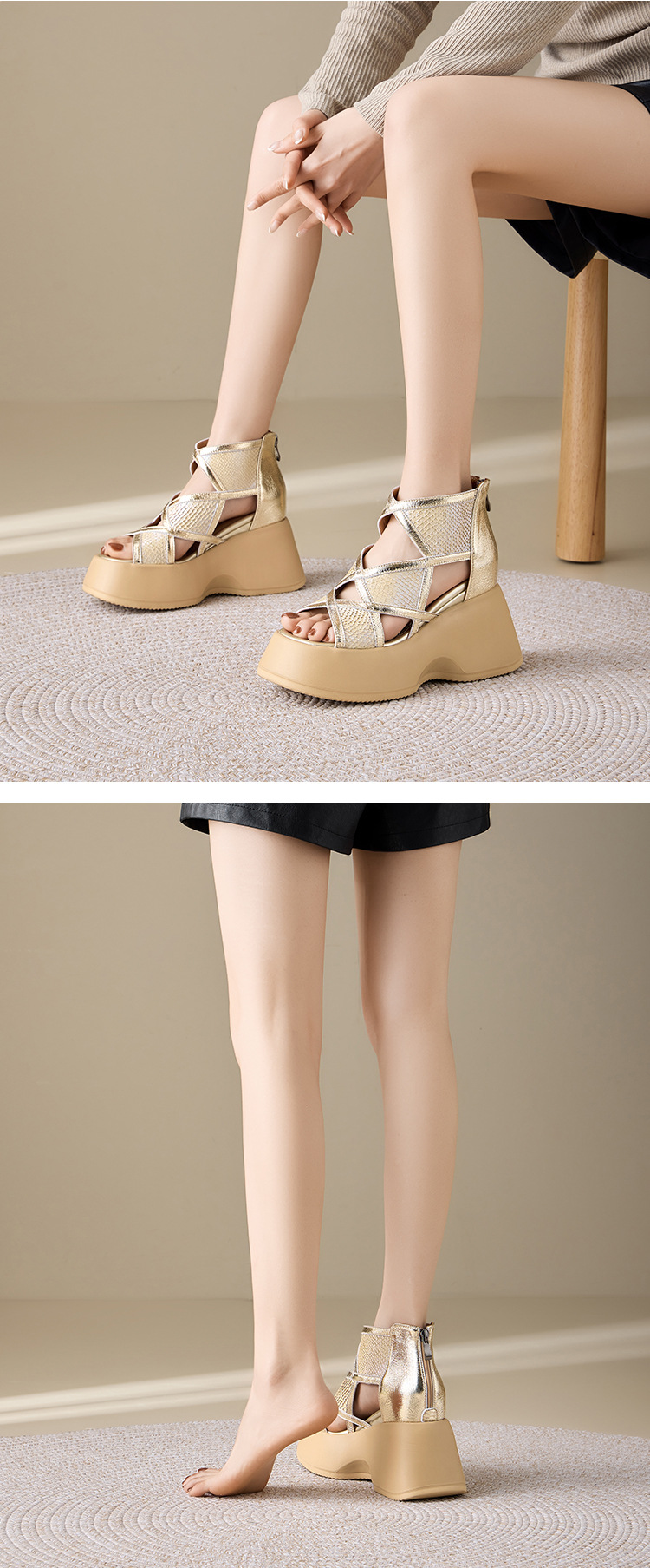 Sandal cao gót nữ quai chéo đế dày platform hở mũi — màu mơ, bạc chi tiết 8