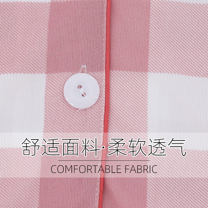 Pijama de las mujeres de primavera y otoño de manga larga a cuadros solapa cardigan comercio exterior de las mujeres delgadas impreso ropa de casa traje de pijama