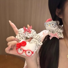 可爱古早眼镜Kitty猫牛仔波点发圈少女简约感扎马尾高弹力发绳甜