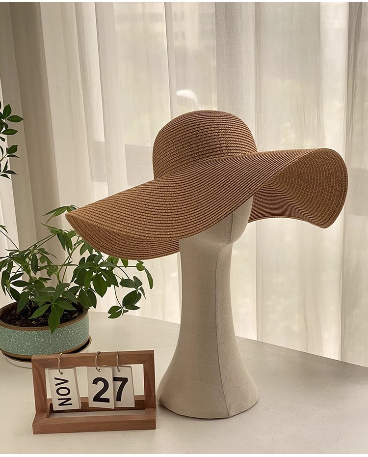 Women's Wide Brim Straw Hat Foldable Beach Sun Hat For Vacation_voghion.com