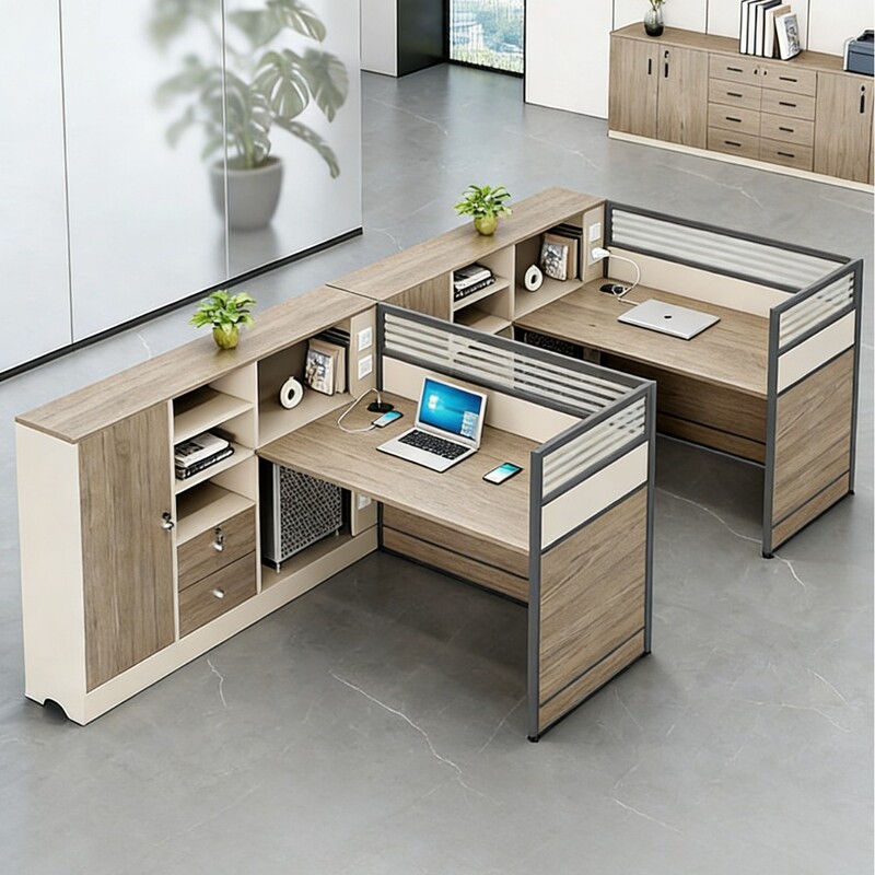 Office Desk and Chair Set, Financial L-Shaped Desk, Simple Modern 2/4/6 Person Workstation with Partition Screens