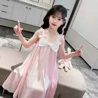 Ночная рубашка для девочек, новая летняя детская ночная рубашка на подтяжках, свободная ночная рубашка принцессы из ледяного шелка, одежда для больших детей с кондиционером, ночная рубашка для девочек