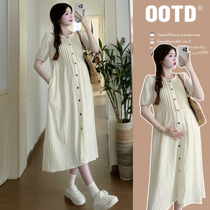 Maternity 2024 Summer New Large Size Stylish Fashion Dress Open Buckle Breastfeeding Pregnant Women's Long Dress