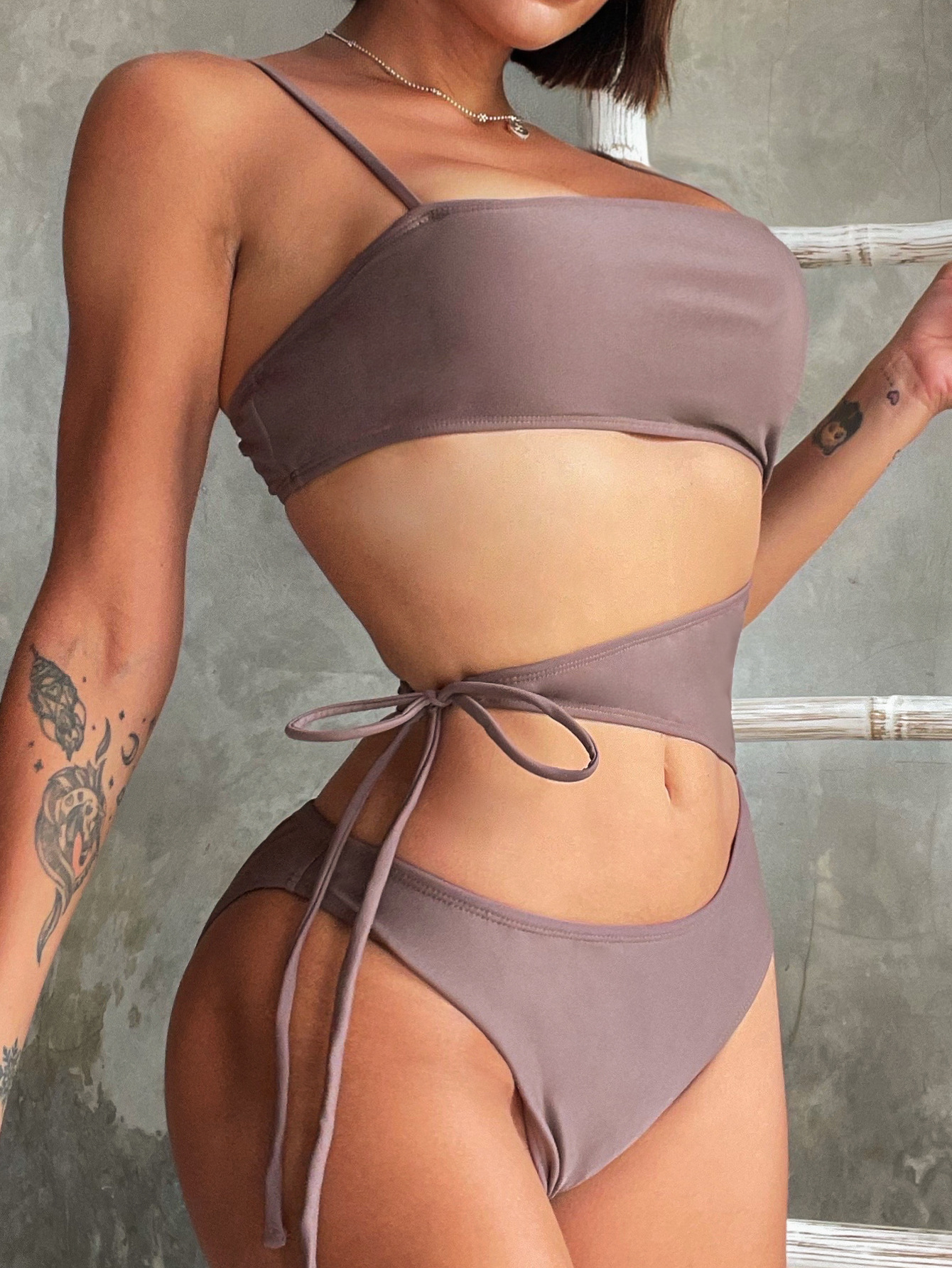 Fashion Irregular Hollow-out Sexy Solid Color Lace-up One-piece Swimsuit Wholesale display picture 2