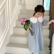 艾摩贝贝2023夏季童装新款女童法式复古大花边领提花公主连衣裙子