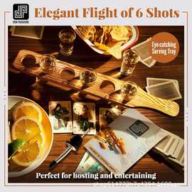 亚马逊烈酒托盘木质鸡尾酒调酒盘龙舌兰酒杯带木架烈酒杯架分配器