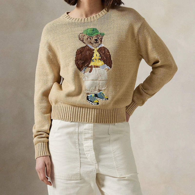 [in Stock] Ralph/Rl Autumn and Winter Cartoon Bear Crew Neck Pullover Cotton Knit Sweater Old Money Style Knitwear Sweater