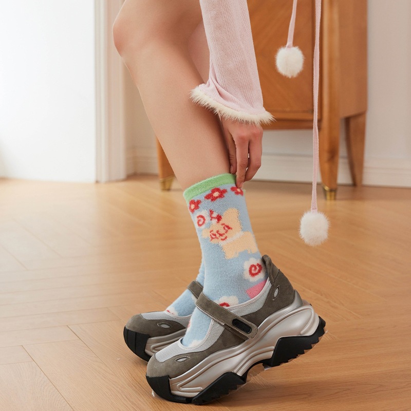 Calcetines de Piso Medianos de Terciopelo de Coral para Mujer Térmico con Absorción de Sudor para Casa e Invierno