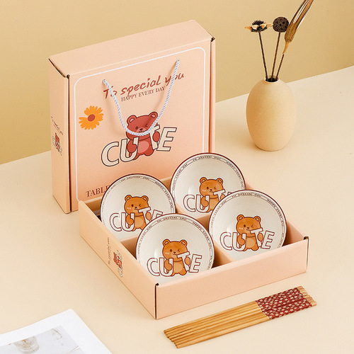 Dragon Year Bowl Set Ceramic Tableware Gift Box with Bowls and Plates, New Year Bowls and Utensils Covers, Bowls and Plates Set for Opening Ceremony, Year-end Party Small Gift Batch