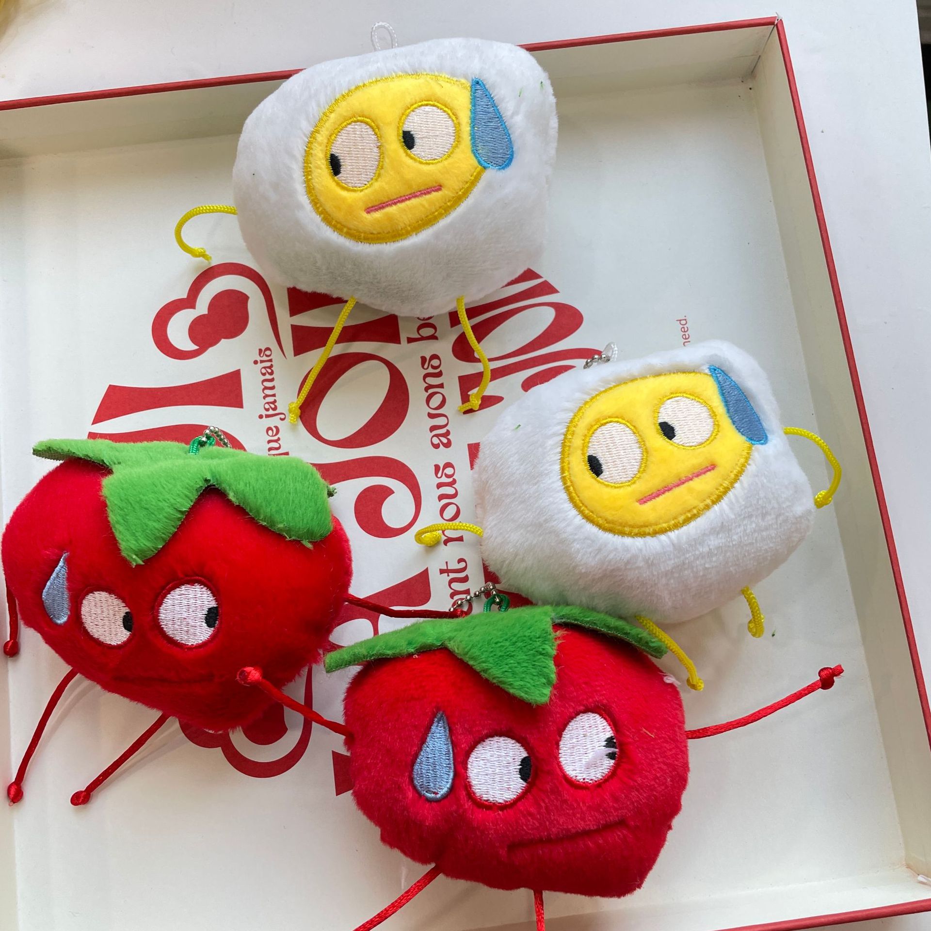 Cute Tomato Emoji Egg Headphone Holder Creative Plush Bear Keychain School Bag Hook GJ213