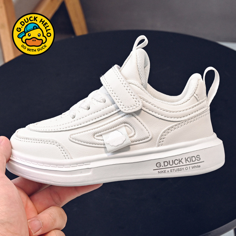 Zapatos de pato amarillo para niños otoño-invierno 2025 nuevo cuero impermeable para niños zapatos blancos ligeros antideslizantes para hombres y mujeres zapatos de skate