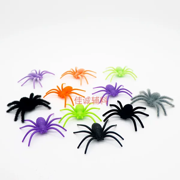 Cross-Border Halloween New Spider Colorful Plastic Realistic Spider Prank Props Various Styles with and Without Plush 6.5cm