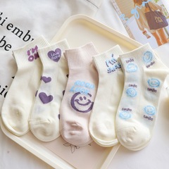 New sweet socks women's socks spring and summer thin mesh breathable low socks cartoon smiling face love socks