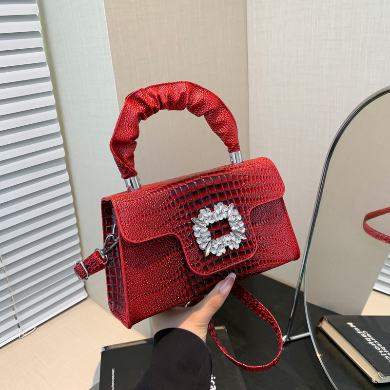 Bolso de alta sensación para mujeres 2024 otoño nuevo bolso de mano con patrón de cocodrilo brillante, bolso de hombro casual, bolso de mochila cuadrado
