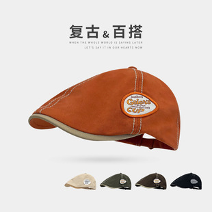 Vintage Niche Orange Forward Hat Women's Autumn and Winter All-match Big Head Short Brim Beret Showcase Small Detective Hat