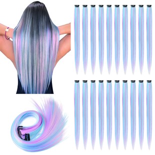 European and American foreign trade wig one-piece seamless hair piece mixed color four-color long straight curly hair highlighting ear dyeing wig