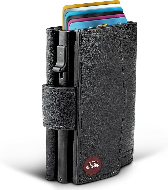 Amazon side-push RFID anti-robo bolsa de tarjeta de deslizamiento triple multi-tarjeta cartera de cuero de negocios cartera de cuero para hombres