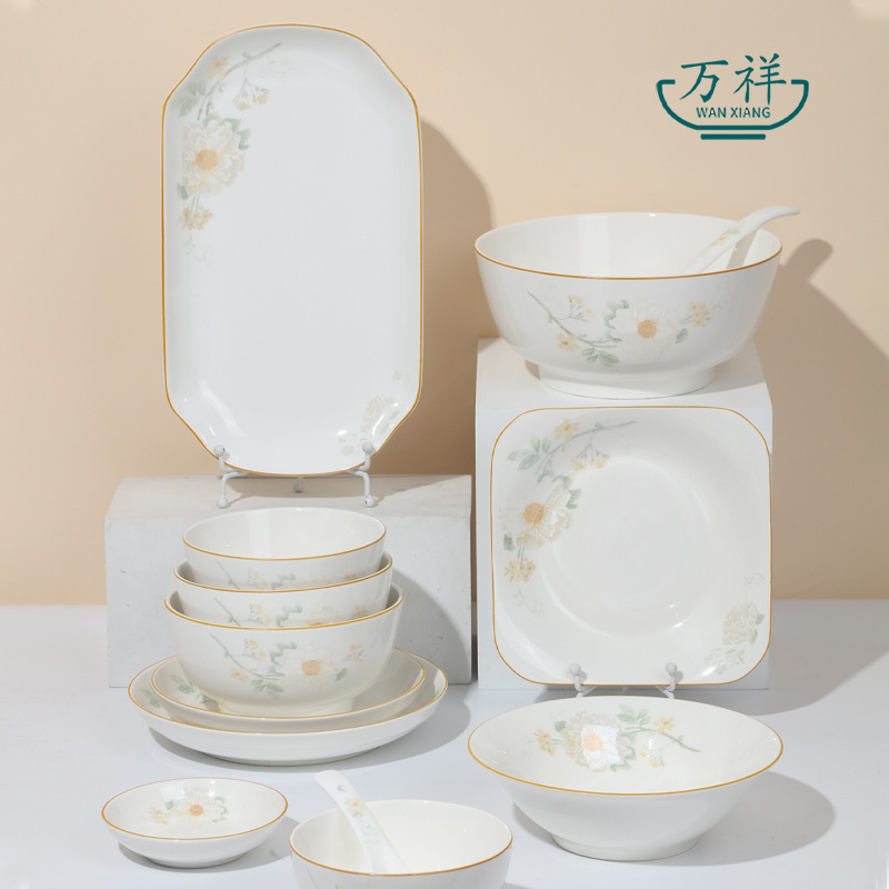 Shunxiang【Fragrant Bloom-B】Ceramic Tableware for Home Use, High-Temperature Resistant, Attractive Bowls and Plates, High-End Dinnerware Set Shunxiang【Fragrant Bloom-B】Ceramic Tableware for Home Use, High-Temperature Resistant, Attractive Bowls and Plates, High-End Dinnerware Set