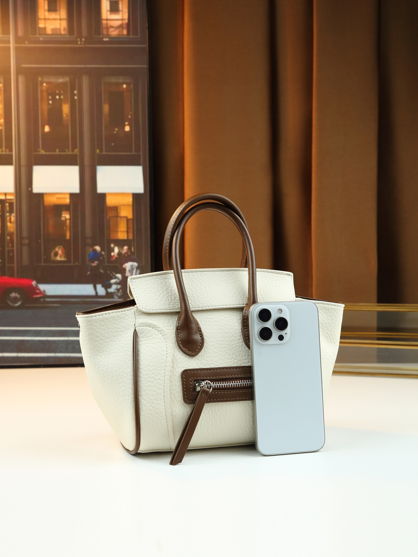 Women's Retro Colour Block Smiley Face Large Pu Leather Tote Bag_voghion.com