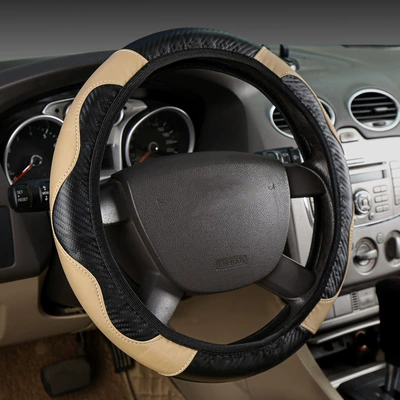 Steering wheel cover, Cross-border e-commerce explosions car steering - black-beige-38cm