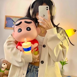 Drinking Milk Tea Crayon Shin-Chan Piggy Bank Crayon Shin-Chan Piggy Bank Large 22.5cm Night Light Home Decoration