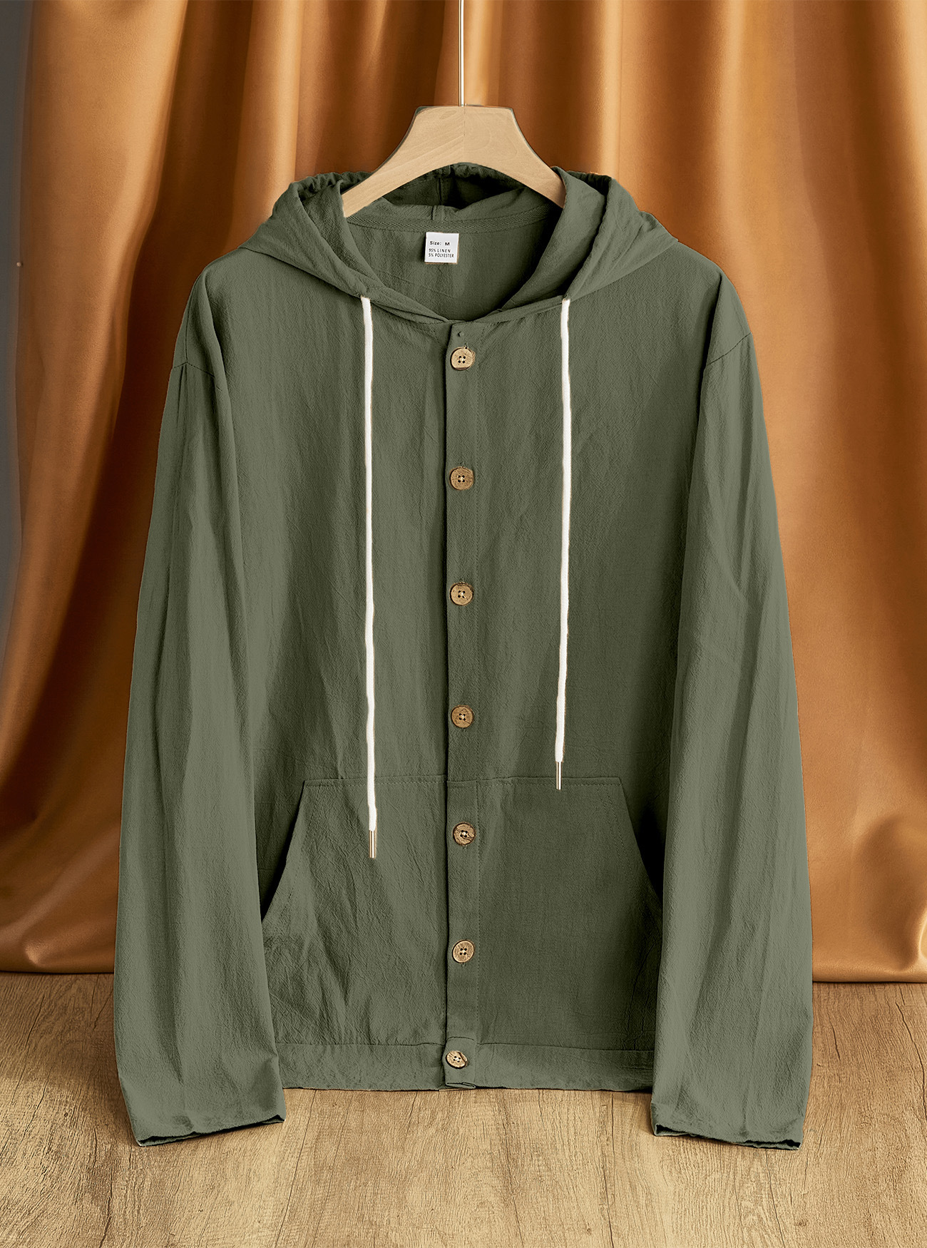 Transfronterizo Amazon Europa y América primavera y otoño camisa de botón hombre algodón y lino casual simple chaqueta de manga larga encapuchada de playa