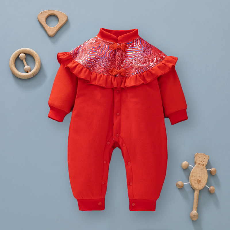 Estilo occidental bebé nuevo acolchado mameluco infantil engrosada estilo chino mono princesa 100 días viejo mameluco