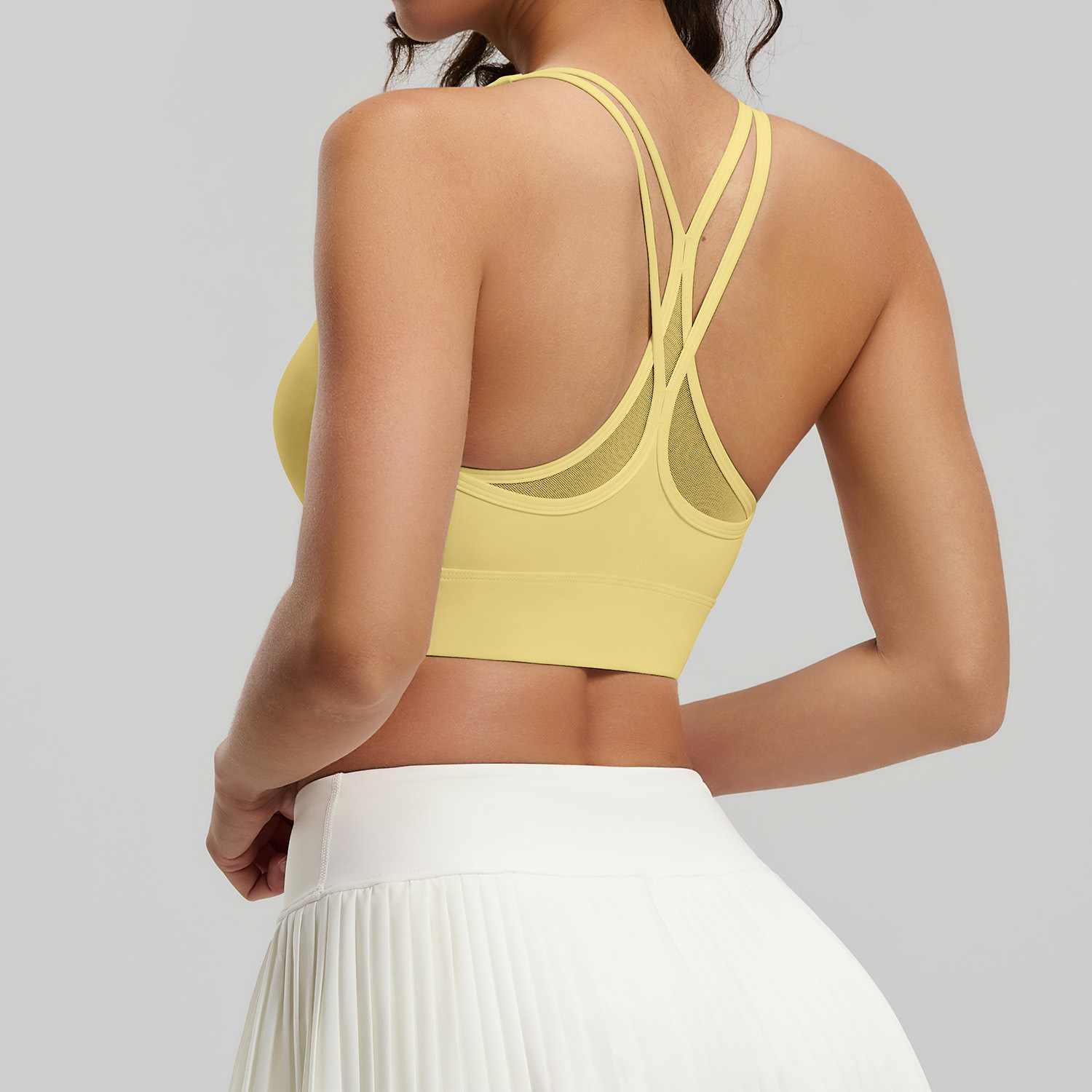 Bra de malla cruzada de color sólido de belleza de espalda antichoque acondicionamiento de yoga ropa interior se puede usar fuera chaleco de aire permeable mujer