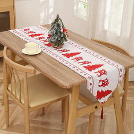创意圣诞桌旗居家装扮 圣诞节针织布桌旗装饰品 棉麻拷边桌布批发